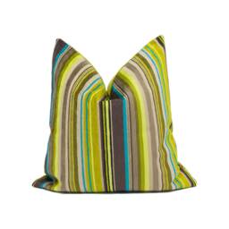 Fun Bright Green & Blue Striped Velvet Cushion Cover - Handmade Throw Pillow Designer Home D??cor - thumbnail 1