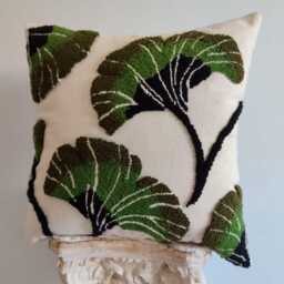 Handmade Ginkgo Leaf Pillow Cover Punch Needle Embroidery Cushion - Ddp Usa - thumbnail 2