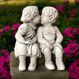 Boy & Girl Kissing On Bench Concrete Garden Statue Cement Children Sculpture Outdoor Romantic Ornament Stone Figurine Yard Decoration - thumbnail 4