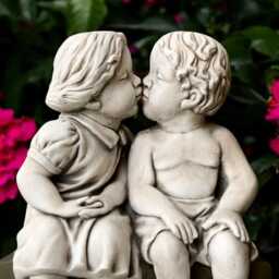 Boy & Girl Kissing On Bench Concrete Garden Statue Cement Children Sculpture Outdoor Romantic Ornament Stone Figurine Yard Decoration - thumbnail 2