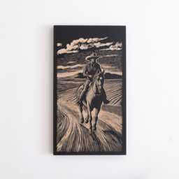 Cowboy in The Desert Engraved Birch Wood Panel - Block Print Inspired Western Wall Art, On Horse Illustration, Ranch Home Decor Gift - thumbnail 3