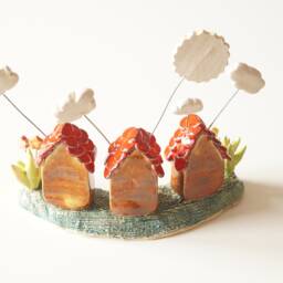 Handmade Ceramic Miniature House Rustic Sun & Clouds Decor - thumbnail 2