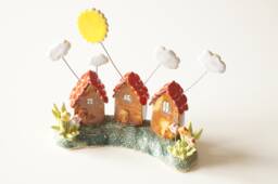 Handmade Ceramic Miniature House Rustic Sun & Clouds Decor - thumbnail 1
