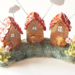 Handmade Ceramic Miniature House Rustic Sun & Clouds Decor - thumbnail 3