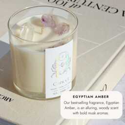 Sagittarius Zodiac Candle Crystal-Infused Soy Wax Candle, Egyptian Amber Scent - thumbnail 3