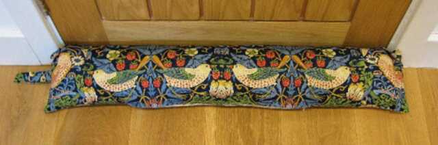 Draught Excluder, William Morris Strawberry Thief Door Stopper, Indigo Navy Blue Draft Draught Dodger - image 1
