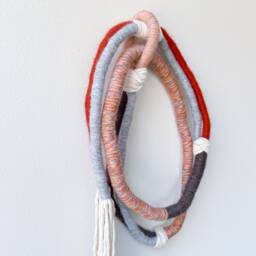 Textured Wrapped Rope Wall Hanging, Bohemian Macrame Knot Art in Orange & Brown, Modern Cotton - thumbnail 3