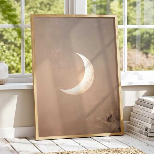 Blush Crescent - Minimal Moon Print in Warm Neutral Taupe, Dreamy Night Sky Wall Art For Bedroom & Nursery - image 1