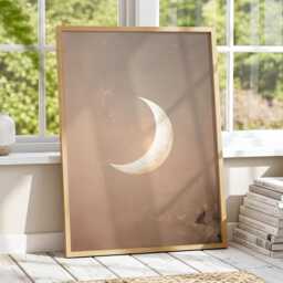 Blush Crescent - Minimal Moon Print in Warm Neutral Taupe, Dreamy Night Sky Wall Art For Bedroom & Nursery - thumbnail 1