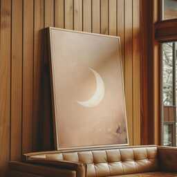 Blush Crescent - Minimal Moon Print in Warm Neutral Taupe, Dreamy Night Sky Wall Art For Bedroom & Nursery - thumbnail 3