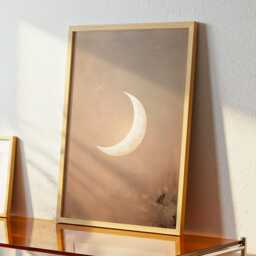 Blush Crescent - Minimal Moon Print in Warm Neutral Taupe, Dreamy Night Sky Wall Art For Bedroom & Nursery - thumbnail 2