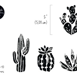 Cacti Pattern Wall Decal, Linocut Sticker, Black Plant Graphic Decor, Wallpaper Effect Sticker Set, Succulents Decor #9S - thumbnail 2