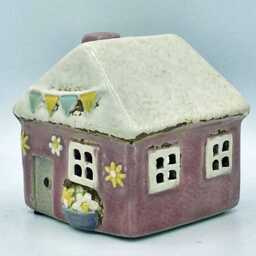Pink Ceramic Tea Light Cottage With Flowers & Bunting Decorations - thumbnail 3