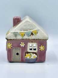 Pink Ceramic Tea Light Cottage With Flowers & Bunting Decorations - thumbnail 1