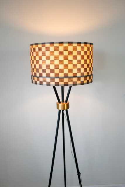 Modern Brown & Beige Extra Large 40cm Drum Wooden Checkered Lampshade For Floor Lamps Or Table Lamps, Unique Living Room Lighting Decor - image 1
