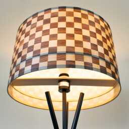 Modern Brown & Beige Extra Large 40cm Drum Wooden Checkered Lampshade For Floor Lamps Or Table Lamps, Unique Living Room Lighting Decor - thumbnail 2