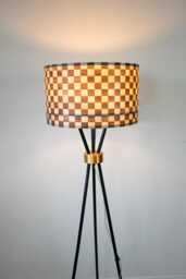 Modern Brown & Beige Extra Large 40cm Drum Wooden Checkered Lampshade For Floor Lamps Or Table Lamps, Unique Living Room Lighting Decor - thumbnail 1