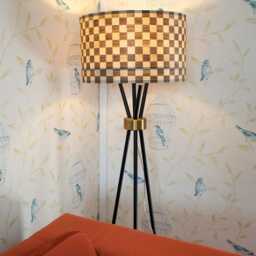 Modern Brown & Beige Extra Large 40cm Drum Wooden Checkered Lampshade For Floor Lamps Or Table Lamps, Unique Living Room Lighting Decor - thumbnail 3