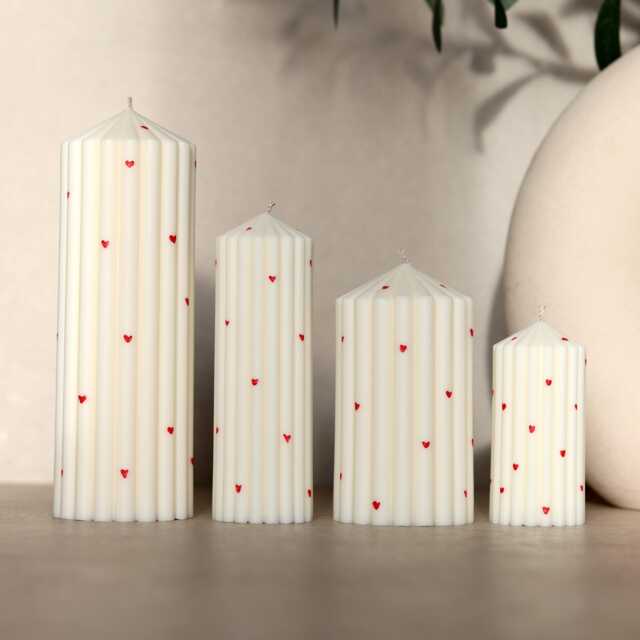 Pillar Candle With Hearts - Mother's Day Gift Family Easter Grooved Candle Grooves Soy Wax - image 1