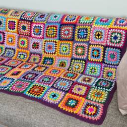 Crochet Afghan Blanket, Multicolour Granny Square Knit Tv Living Room Decor, Sofa Throw, Stitches - thumbnail 3