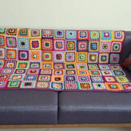 Crochet Afghan Blanket, Multicolour Granny Square Knit Tv Living Room Decor, Sofa Throw, Stitches - thumbnail 4