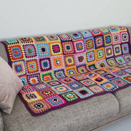 Crochet Afghan Blanket, Multicolour Granny Square Knit Tv Living Room Decor, Sofa Throw, Stitches - thumbnail 2