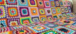 Crochet Afghan Blanket, Multicolour Granny Square Knit Tv Living Room Decor, Sofa Throw, Stitches