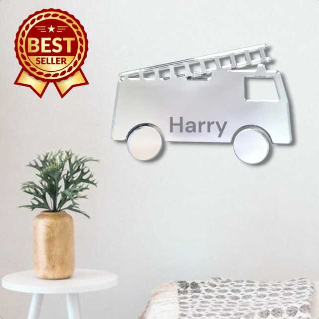Fire Engine Acrylic Mirror Wall Art Personalized Engraved Decor - image 1