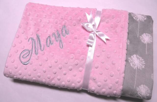 Personalized Minky Baby Girl Blanket, Light Pink, Shower Gift, Usa Handcrafted - image 1