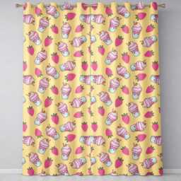 strawberry Cupcakes & Sweet Treats On Yellow Background Seamless Pattern Readymade Eyelet Ring Top Thermal 100% Blackout Curtains - thumbnail 2