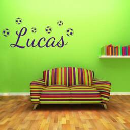 Personalised Name With Football's Wall Art Sticker, Boys Decal, Modern Transfer - thumbnail 2