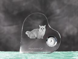 Munchkin - Crystal Clock in The Shape Of A Heart With Image Pure-Bred Cat - thumbnail 1