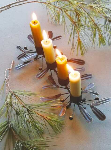 Antique Vintage Christmas Mistletoe Dinner Candle Holder Centre Piece Gold Rust Effect - image 1