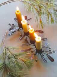 Antique Vintage Christmas Mistletoe Dinner Candle Holder Centre Piece Gold Rust Effect - thumbnail 1