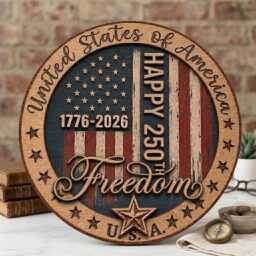 America 250 Wooden Hanging Sign, 3D Layered Usa Flag Door Decor, 1776-2026 Patriotic Freedom Wall Art, 4Th Of July Independence Day Gift - thumbnail 3
