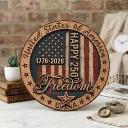 America 250 Wooden Hanging Sign, 3D Layered Usa Flag Door Decor, 1776-2026 Patriotic Freedom Wall Art, 4Th Of July Independence Day Gift - thumbnail 1