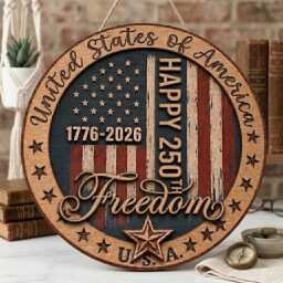 America 250 Wooden Hanging Sign, 3D Layered Usa Flag Door Decor, 1776-2026 Patriotic Freedom Wall Art, 4Th Of July Independence Day Gift - thumbnail 4