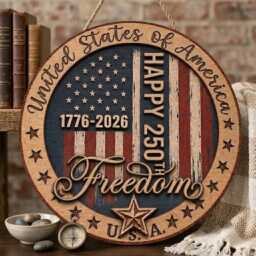 America 250 Wooden Hanging Sign, 3D Layered Usa Flag Door Decor, 1776-2026 Patriotic Freedom Wall Art, 4Th Of July Independence Day Gift - thumbnail 2