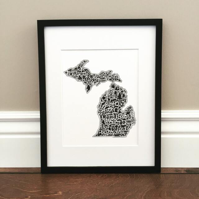 Michigan Map Art Print - Of Original Hand Drawn Map Including Landmarks, Culture, Symbols, & Cities - image 1