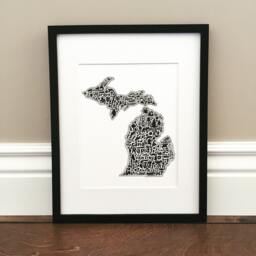 Michigan Map Art Print - Of Original Hand Drawn Map Including Landmarks, Culture, Symbols, & Cities - thumbnail 1