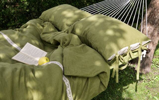 Moss Green Linen Bedding Set Handmade Duvet Cover + 2 Pillowcases - image 1
