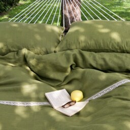 Moss Green Linen Bedding Set Handmade Duvet Cover + 2 Pillowcases - thumbnail 2