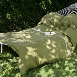 Moss Green Linen Bedding Set Handmade Duvet Cover + 2 Pillowcases - thumbnail 3