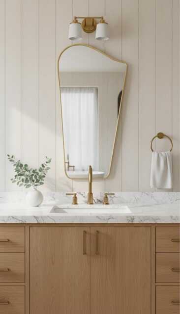 Wavy Brass Bathroom Mirror Asymmetrical Vanity Wall Decor - image 1