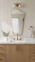 Wavy Brass Bathroom Mirror Asymmetrical Vanity Wall Decor