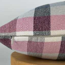 Pink Blue & Gray Checkered Throw Pillow, Neutral Plaid Pillow Cover, Farmhouse Decor, Rustic Cushion Cover - thumbnail 2