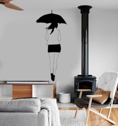 Wall Vinyl Decal Girl Back Umbrella Very Romantic Amazing Decor Bedroom 1292Dz - thumbnail 1