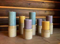 Handmade Candle Holder Sand, 4 Different Sizes, Wheel Thrown, Stoneware, Natural Clay, Beige, Spottet High Fire - thumbnail 1