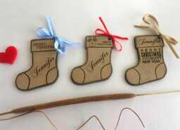 Personalized Wood Stocking Gift Name Tags - Custom Engraved Xmas Ornaments Present Labels