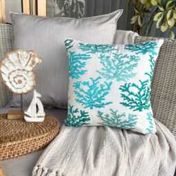 Cotton Linen Embroidered Blue Sea Creatures Pattern, 24x24/26x26, Beach Style Euro Sham - Caribbean Coast - thumbnail 3